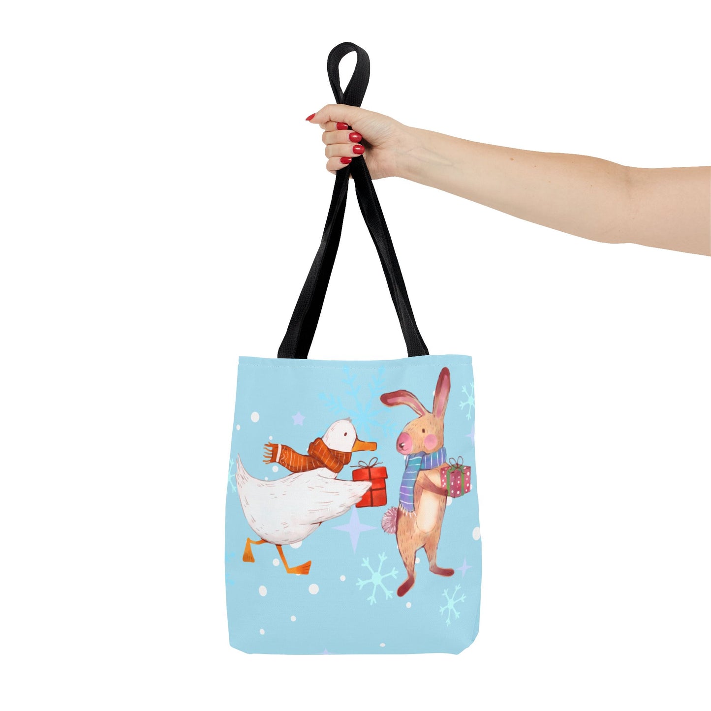 Whimsical Holiday Tote Bag, Cute Animal Gift Bag, Winter Shopping Tote, Christmas Present Carrier, Festive Eco-friendly Bag