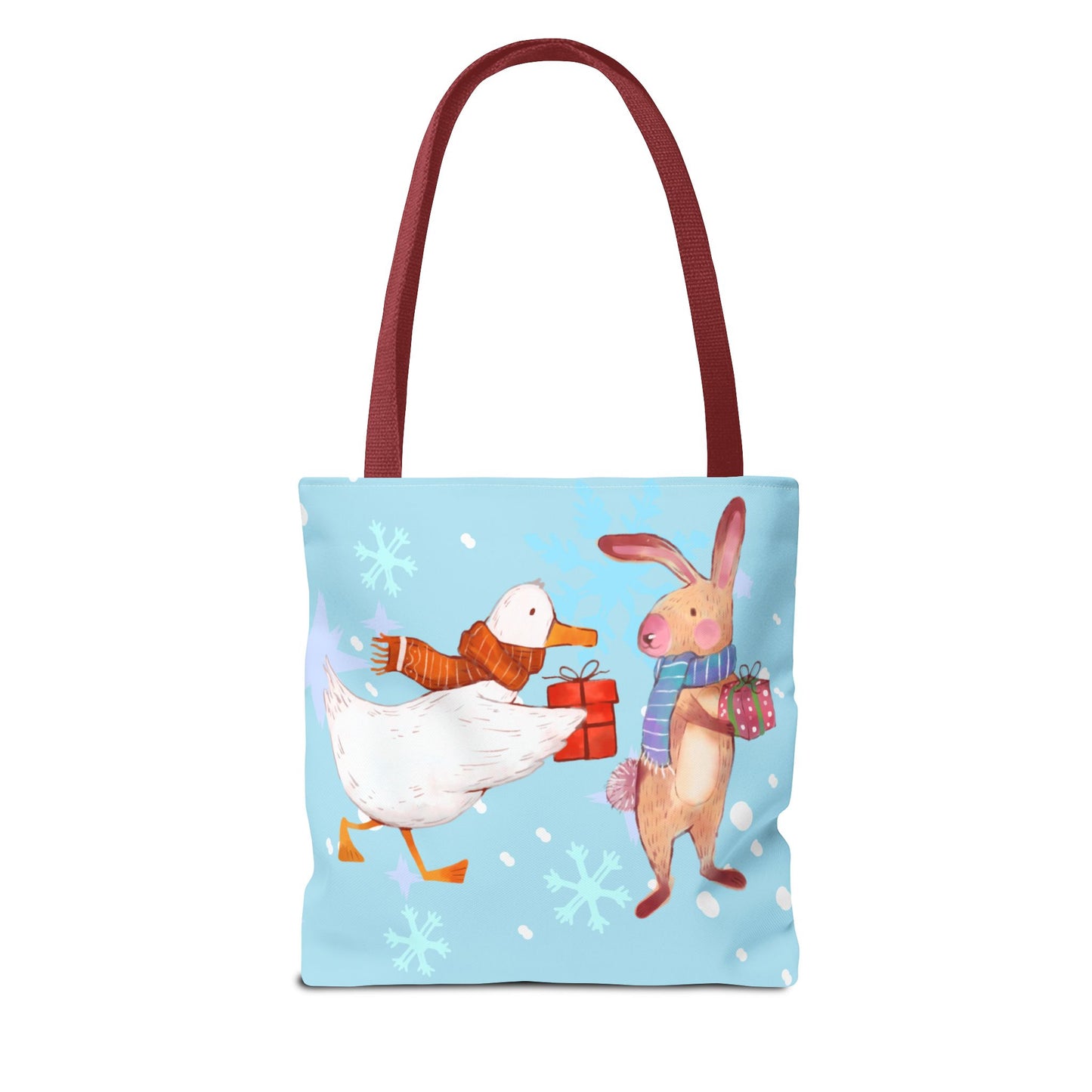 Whimsical Holiday Tote Bag, Cute Animal Gift Bag, Winter Shopping Tote, Christmas Present Carrier, Festive Eco-friendly Bag