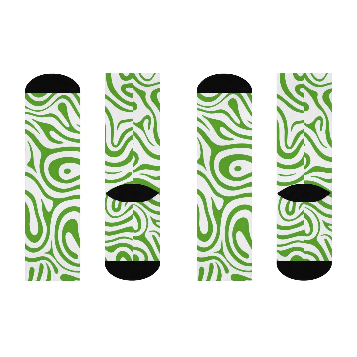 Trendy Cushioned Crew Socks - Green Swirl Design, Cozy Footwear, Fashion Gift, Everyday Comfort, Unique Pattern