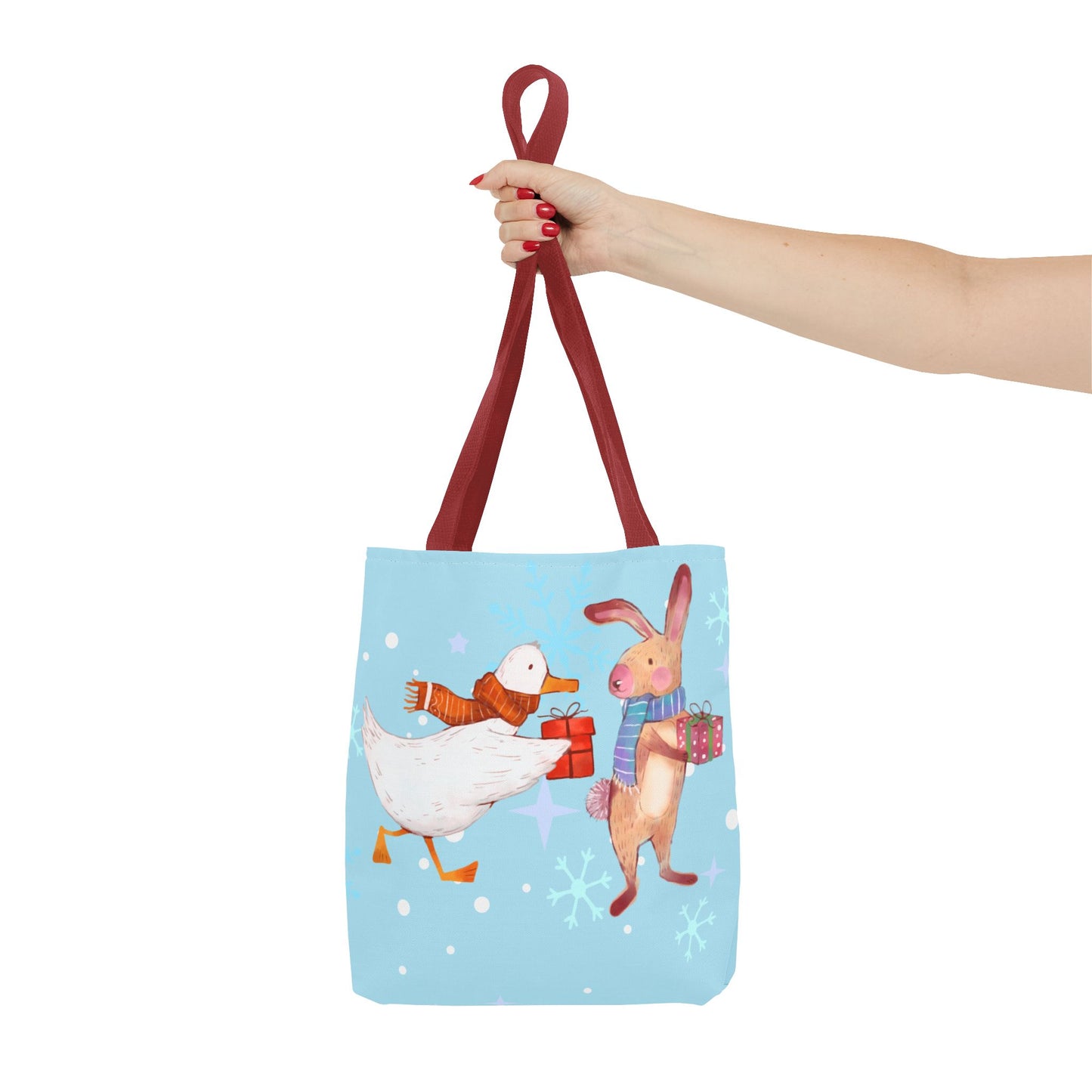 Whimsical Holiday Tote Bag, Cute Animal Gift Bag, Winter Shopping Tote, Christmas Present Carrier, Festive Eco-friendly Bag