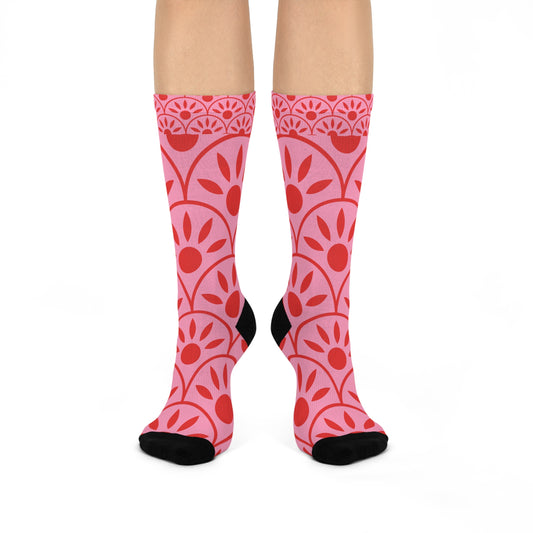 Colorful Floral Crew Socks | Cushioned Comfort Footwear for Everyday Wear, Ideal for Gifts, Cozy Home Vibes, and Seasonal Celebrations