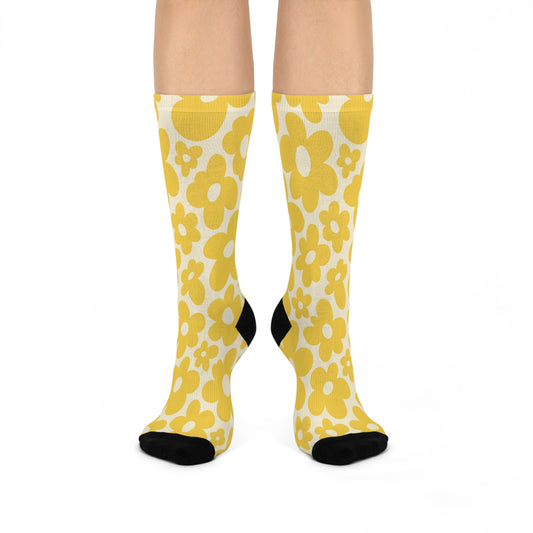 Cheerful Yellow Cushioned Crew Socks - Fun Gift for Friends, Colorful Casual Wear, Cozy Socks, Unique Statement Piece, Perfect for Celebrations!