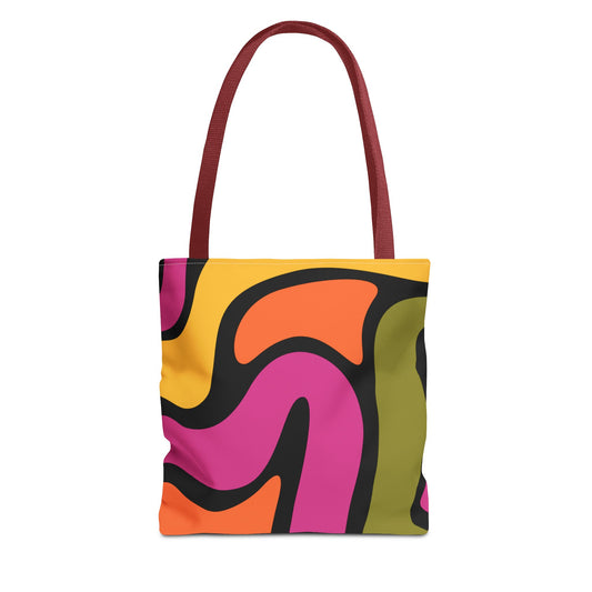 Colorful Retro Swirl Tote Bag – Abstract 70s-Inspired All-Over Print