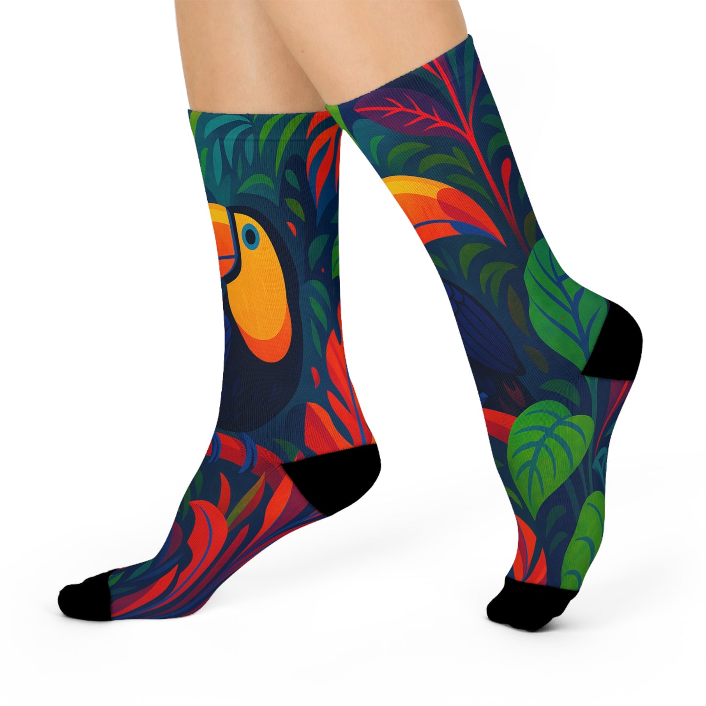 Tropical Toucan Crew Socks | Funky Gift for Bird Lovers, Cozy Everyday Wear, Fun Summer Accessories, Unique Fashion for Holidays