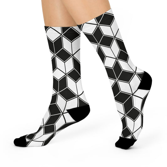 Geometric Pattern Cushioned Crew Socks | Stylish Fashion Socks, Gift for Her, Comfortable Socks, Cozy Home Wear, Unique Accessories