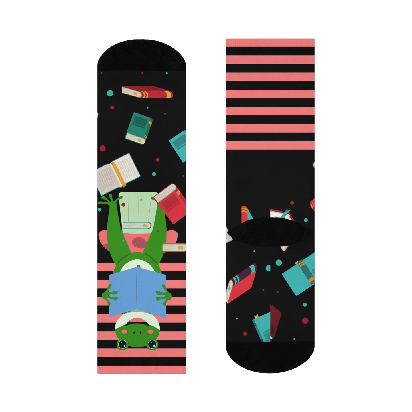 Whimsical Frog Reading Crew Socks | Fun Gift for Book Lovers, Cozy Socks for Kids, Cute Novelty Socks, Holiday Stocking Stuffers