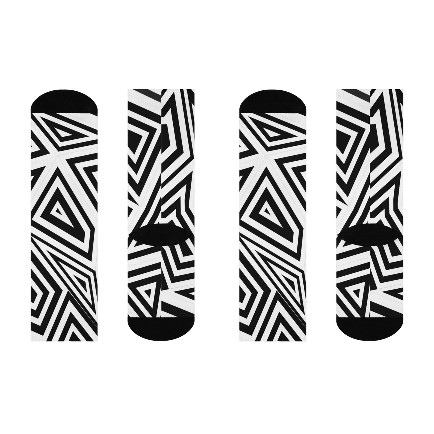 Geometric Pattern Cushioned Crew Socks - Stylish Socks for Cozy Vibes, Gift for Her, Home Comfort, Fashion Accessory, Black and White Design