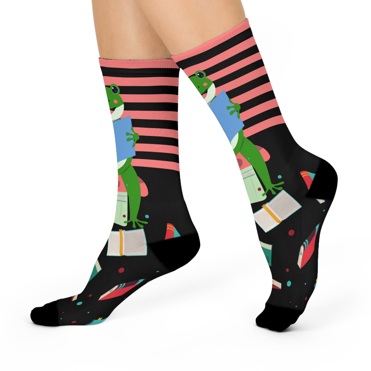 Whimsical Frog Reading Crew Socks | Fun Gift for Book Lovers, Cozy Socks for Kids, Cute Novelty Socks, Holiday Stocking Stuffers