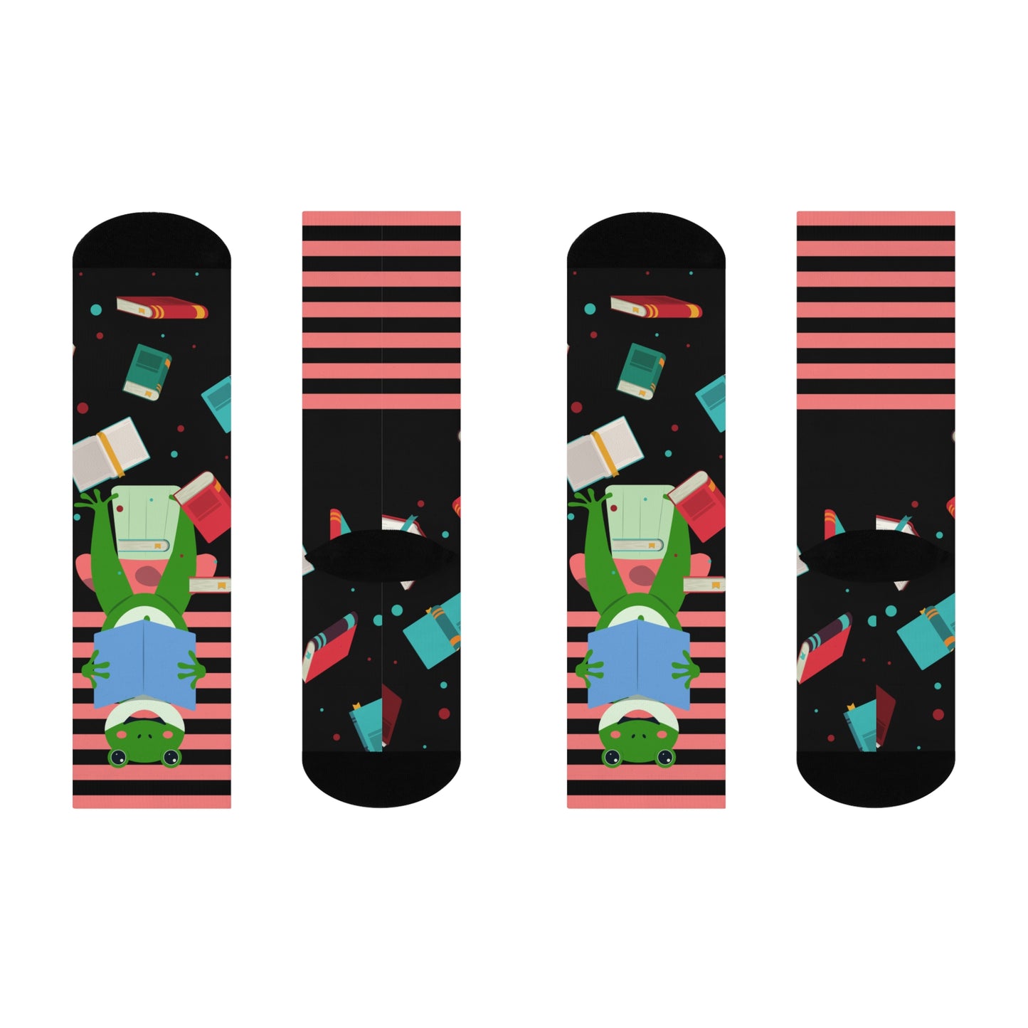 Whimsical Frog Reading Crew Socks | Fun Gift for Book Lovers, Cozy Socks for Kids, Cute Novelty Socks, Holiday Stocking Stuffers