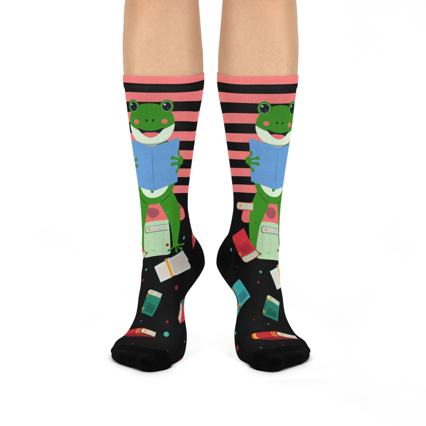 Whimsical Frog Reading Crew Socks | Fun Gift for Book Lovers, Cozy Socks for Kids, Cute Novelty Socks, Holiday Stocking Stuffers