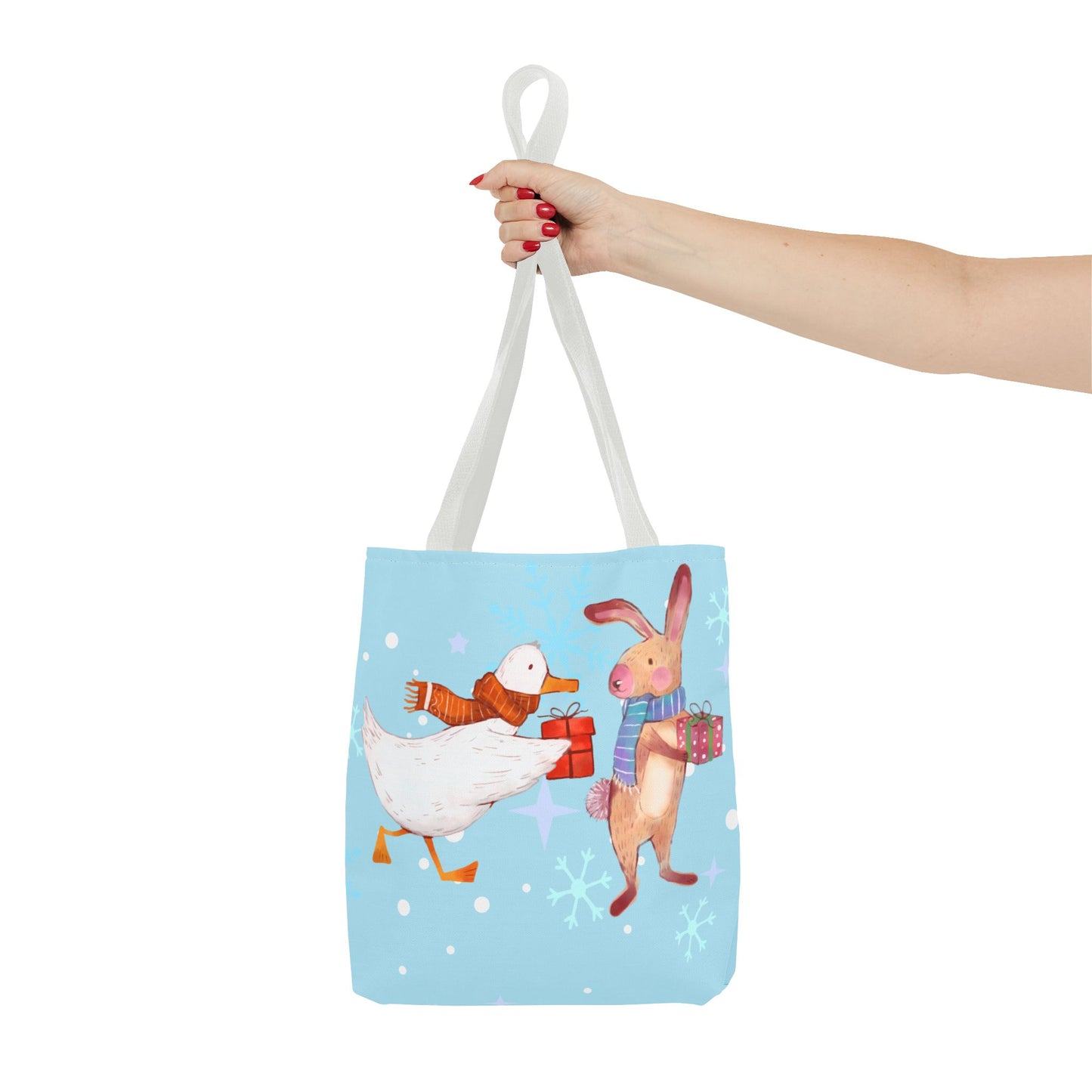 Whimsical Holiday Tote Bag, Cute Animal Gift Bag, Winter Shopping Tote, Christmas Present Carrier, Festive Eco-friendly Bag