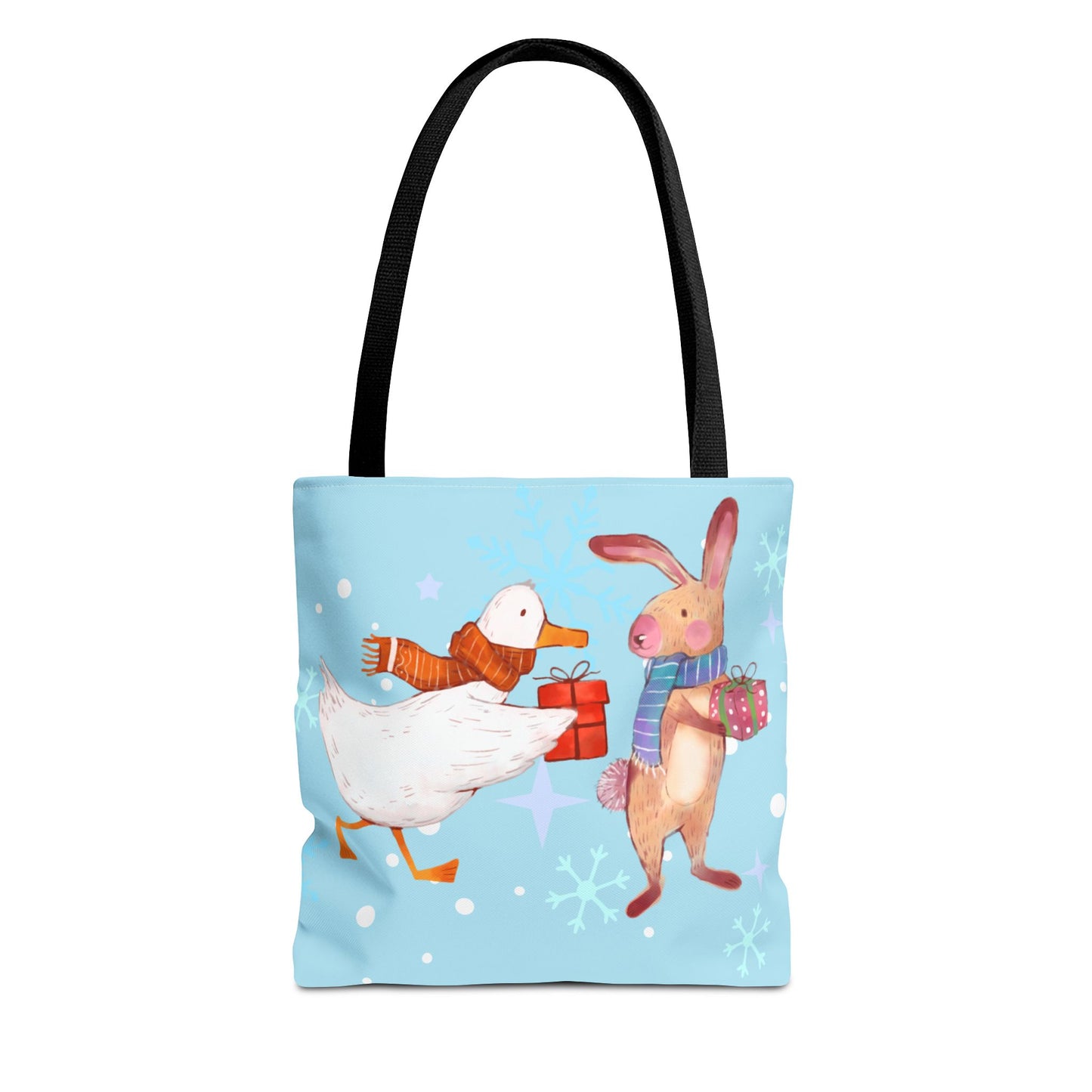 Whimsical Holiday Tote Bag, Cute Animal Gift Bag, Winter Shopping Tote, Christmas Present Carrier, Festive Eco-friendly Bag