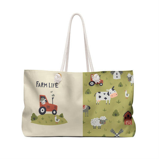 beach bags travel bags Farm Life Weekender Bag Cute Tractor Cow Sheep Pattern
