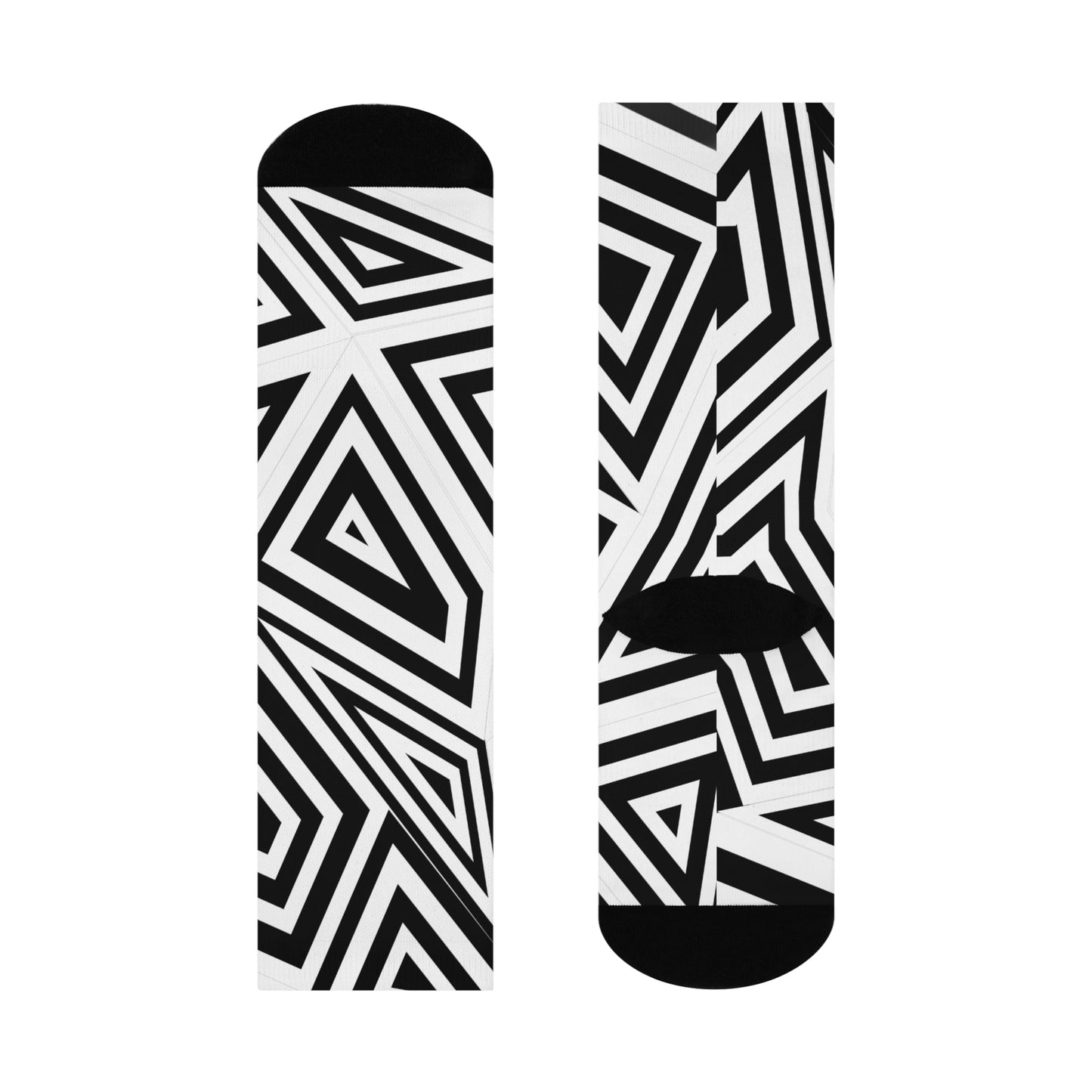 Geometric Pattern Cushioned Crew Socks - Stylish Socks for Cozy Vibes, Gift for Her, Home Comfort, Fashion Accessory, Black and White Design
