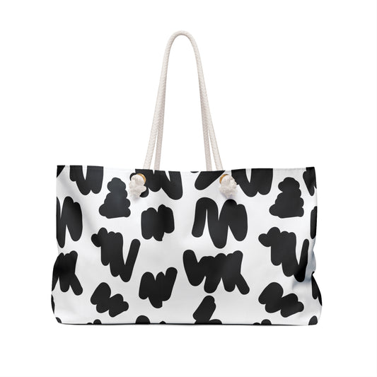 Black Brushstroke Weekender Bag — Modern Abstract Travel Tote