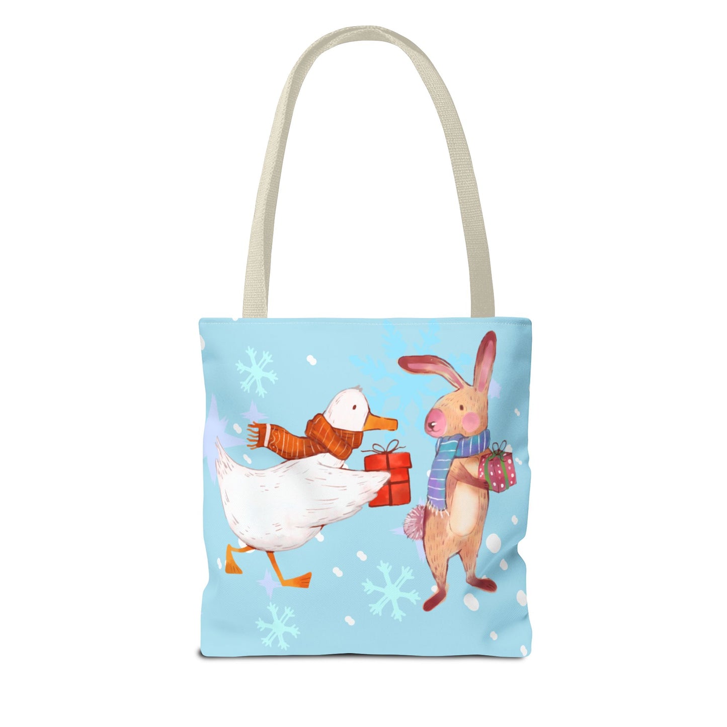 Whimsical Holiday Tote Bag, Cute Animal Gift Bag, Winter Shopping Tote, Christmas Present Carrier, Festive Eco-friendly Bag