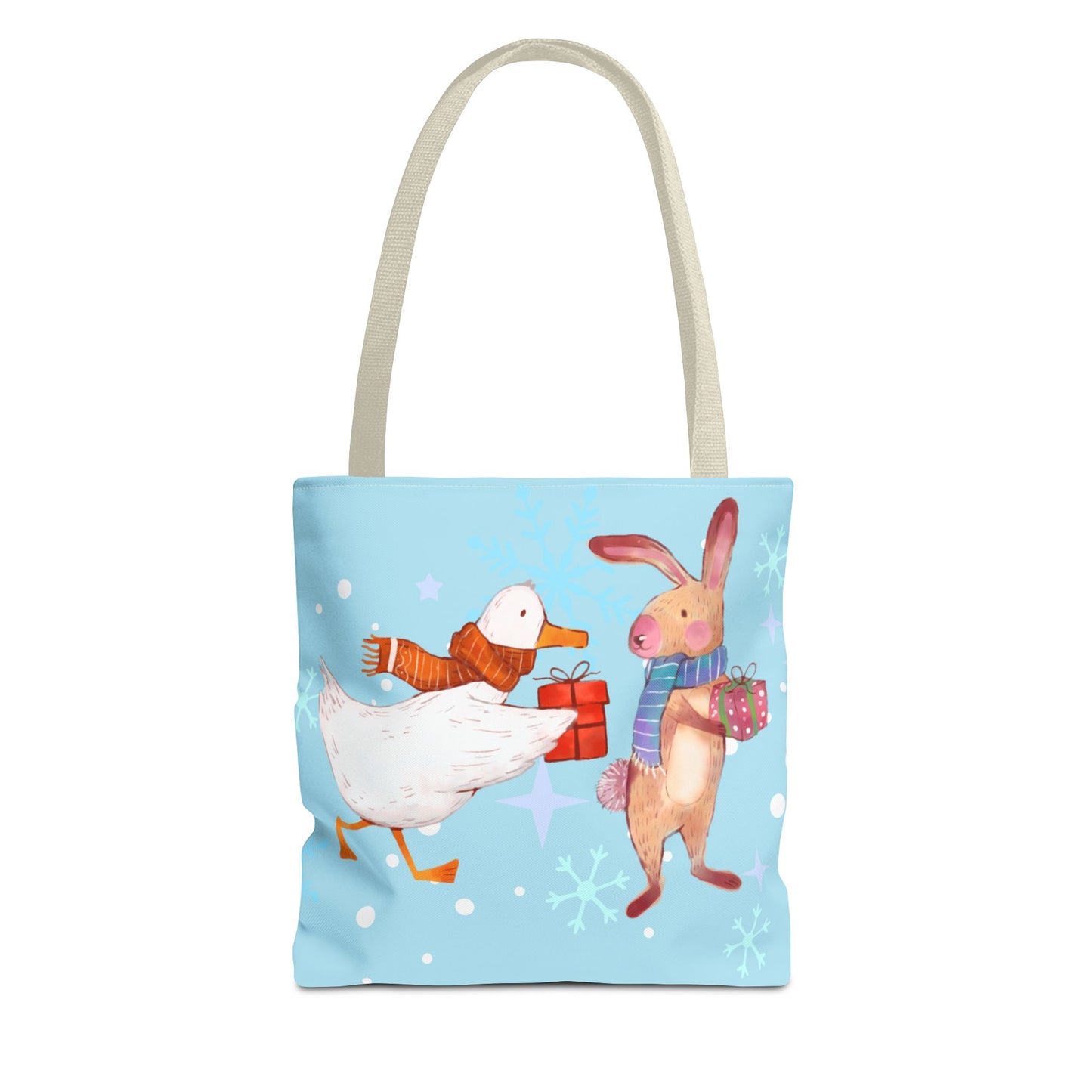 Whimsical Holiday Tote Bag, Cute Animal Gift Bag, Winter Shopping Tote, Christmas Present Carrier, Festive Eco-friendly Bag
