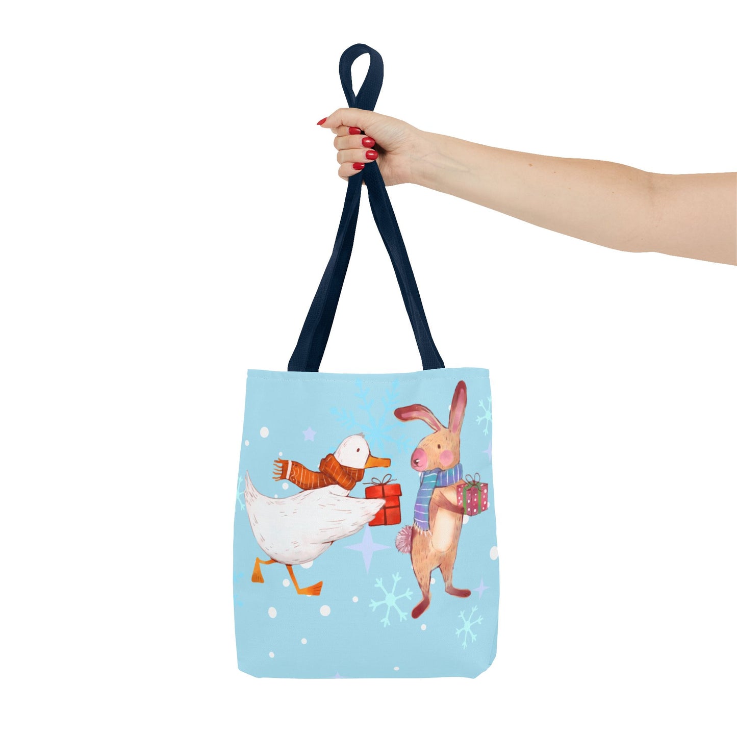 Whimsical Holiday Tote Bag, Cute Animal Gift Bag, Winter Shopping Tote, Christmas Present Carrier, Festive Eco-friendly Bag