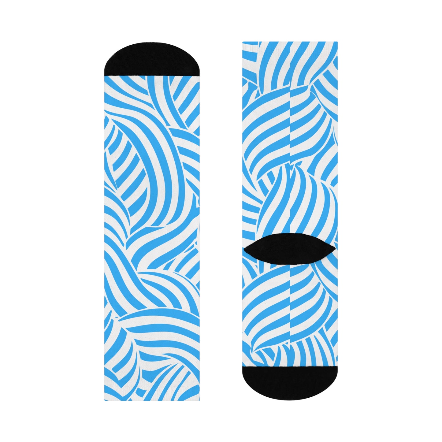Stylish Cushioned Crew Socks with Blue Wave Design, Comfortable Socks for Home, Activewear, Gifts, Holidays, Everyday Use