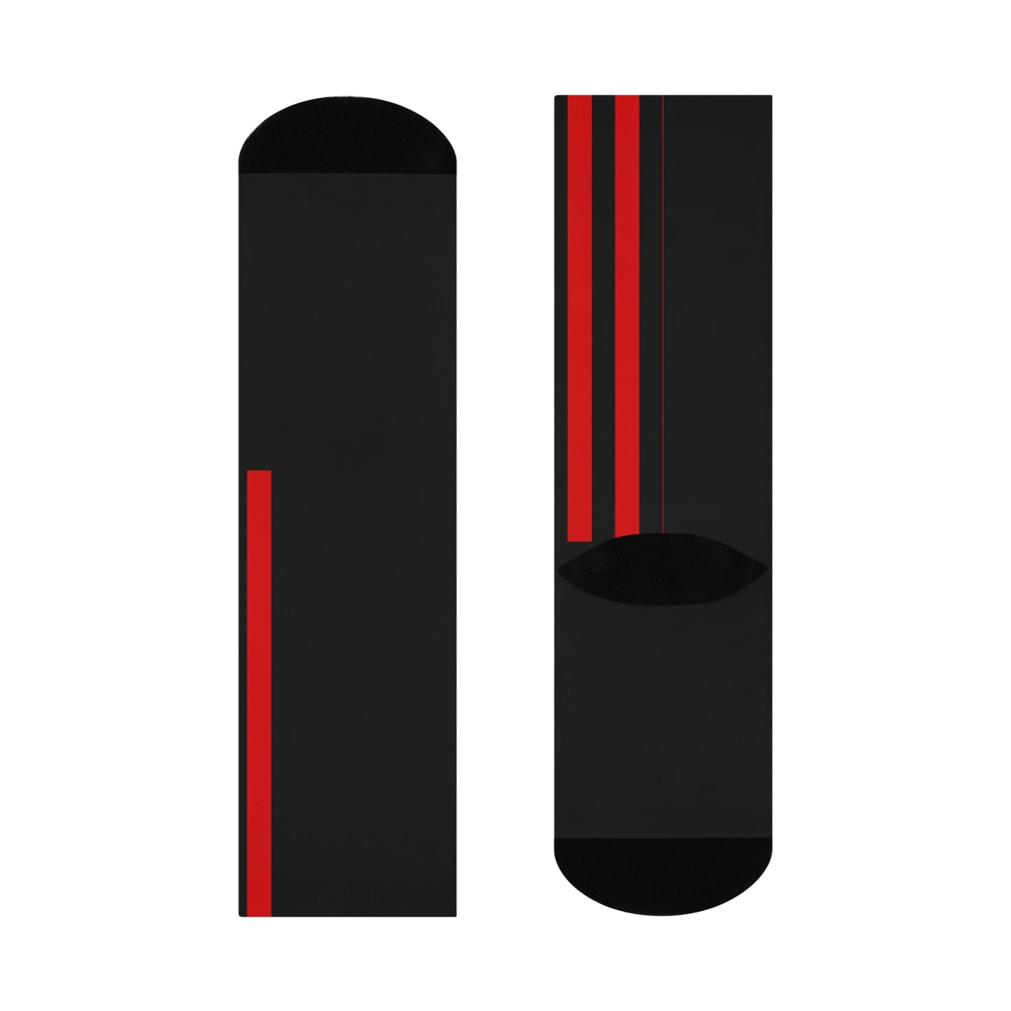 Cushioned Crew Socks — Black Athletic Socks with Red Racing Stripes