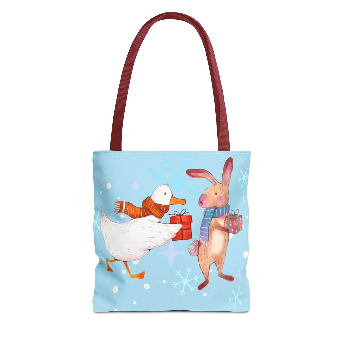 Whimsical Holiday Tote Bag, Cute Animal Gift Bag, Winter Shopping Tote, Christmas Present Carrier, Festive Eco-friendly Bag