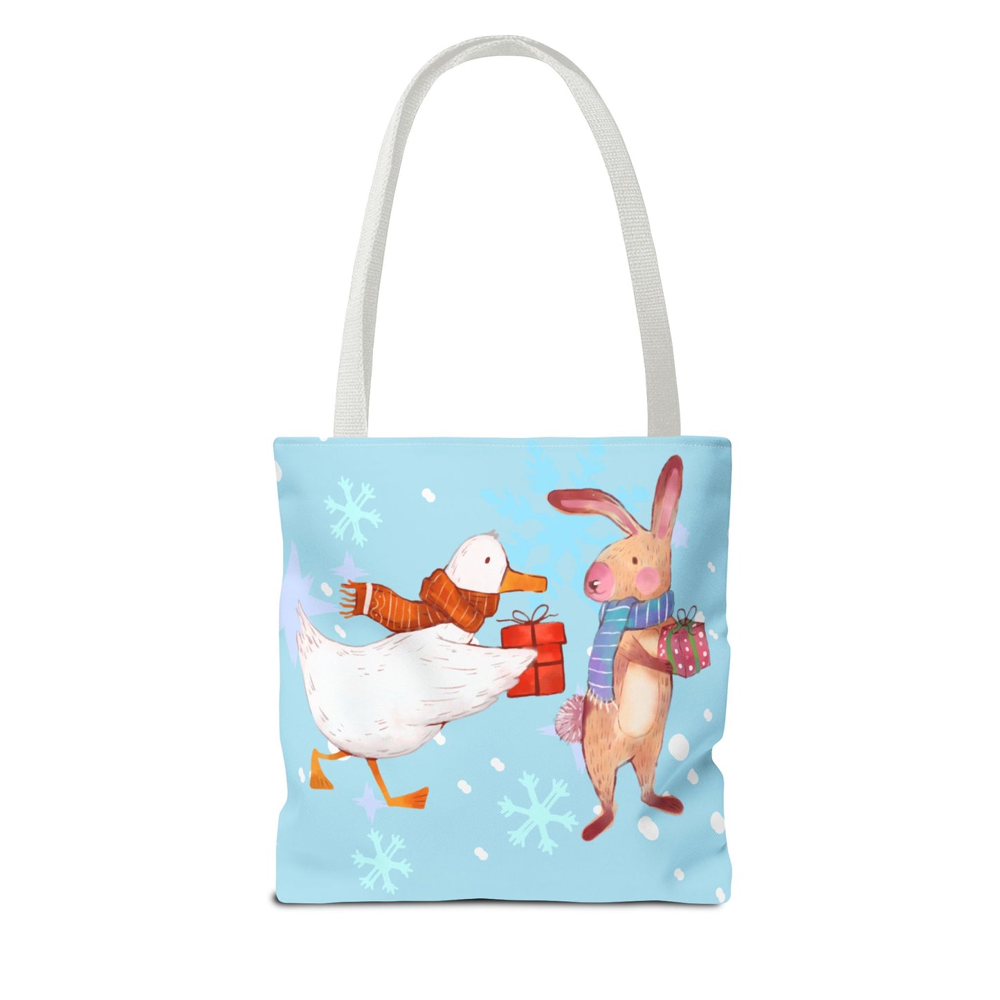 Whimsical Holiday Tote Bag, Cute Animal Gift Bag, Winter Shopping Tote, Christmas Present Carrier, Festive Eco-friendly Bag