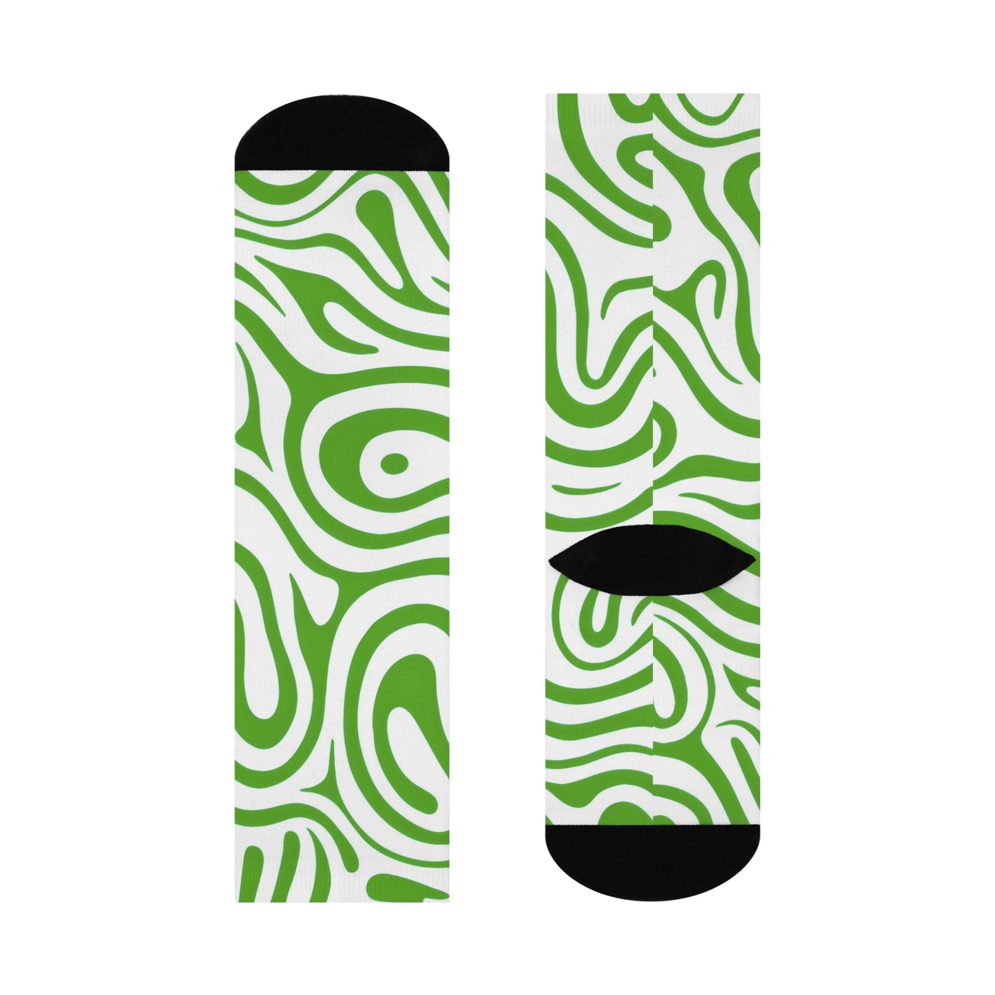 Trendy Cushioned Crew Socks - Green Swirl Design, Cozy Footwear, Fashion Gift, Everyday Comfort, Unique Pattern