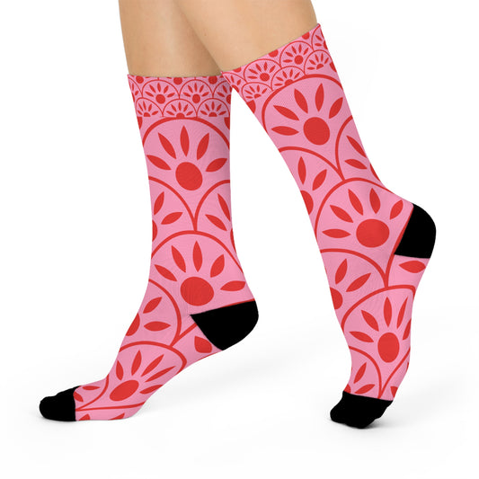 Colorful Floral Crew Socks | Cushioned Comfort Footwear for Everyday Wear, Ideal for Gifts, Cozy Home Vibes, and Seasonal Celebrations