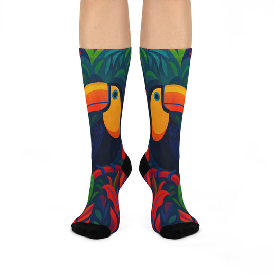 Tropical Toucan Crew Socks | Funky Gift for Bird Lovers, Cozy Everyday Wear, Fun Summer Accessories, Unique Fashion for Holidays