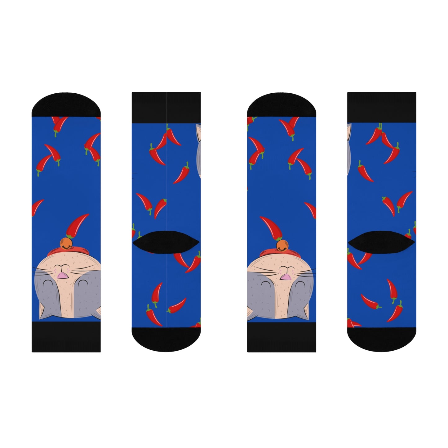 Playful Cat Chili Pepper Crew Socks, Fun Gift for Cat Lovers, Comfy Home Socks, Cozy Holiday Accessory, Cute Novelty Gift