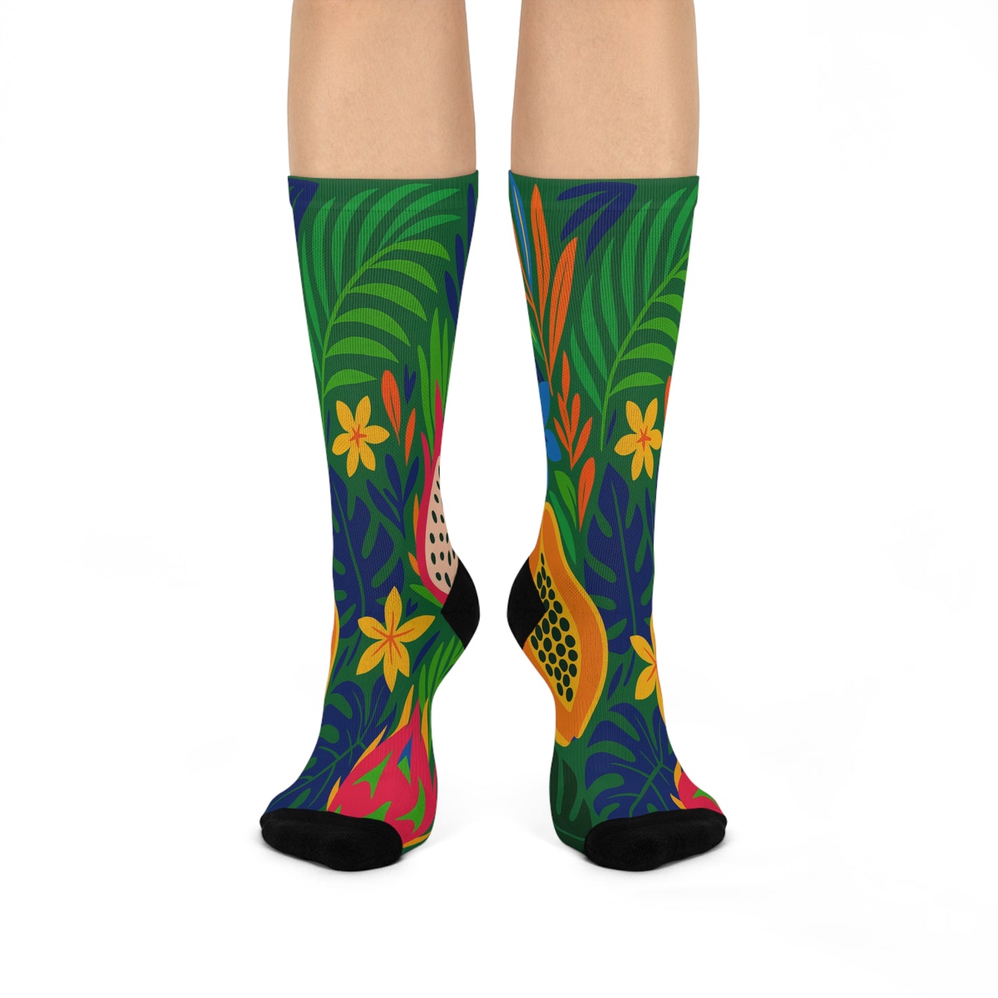 Vibrant Tropical Crew Socks for Comfort and Style, Colorful Cushion Socks, Tropical Paradise Gift, Fun Socks for Summer, Stylish Home footwear