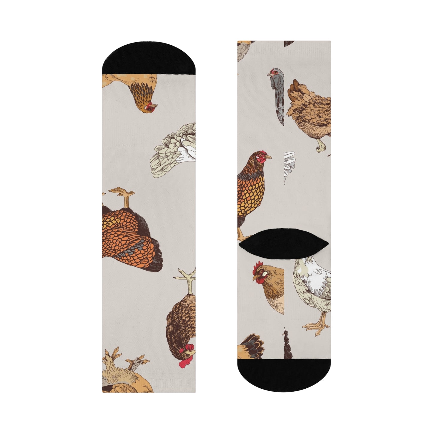 Chicken Pattern Crew Socks — Cushioned Farm Hen Novelty Socks