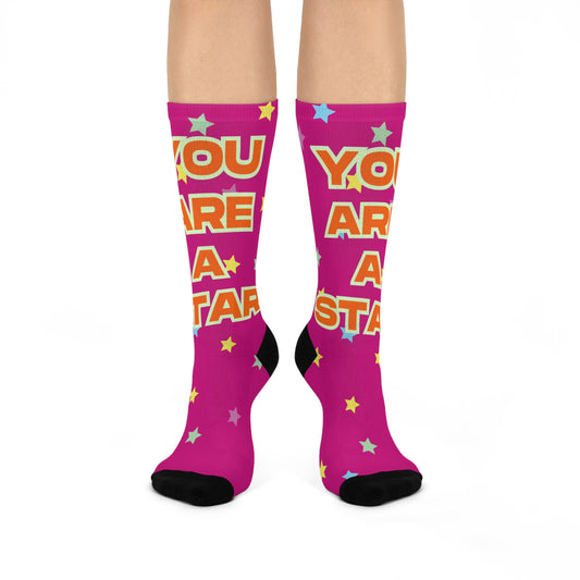 Vibrant Motivational Crew Socks | You Are A Star | Gifts for Encouragement, Friendship, Birthdays, Cheer Up, Positive Vibes