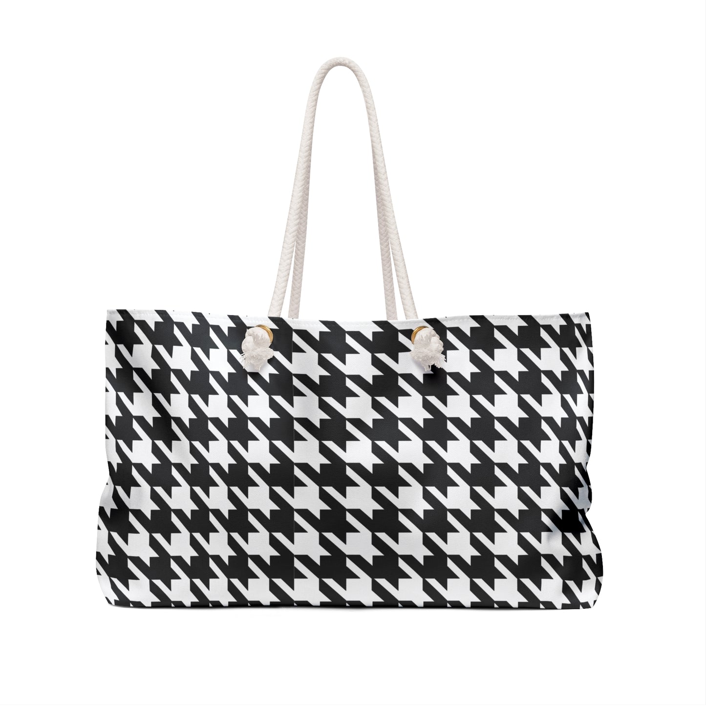 Black White Houndstooth Weekender Bag | Travel Tote, Rope Handle