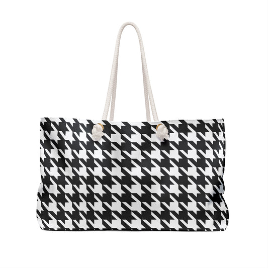 Black White Houndstooth Weekender Bag | Travel Tote, Rope Handle