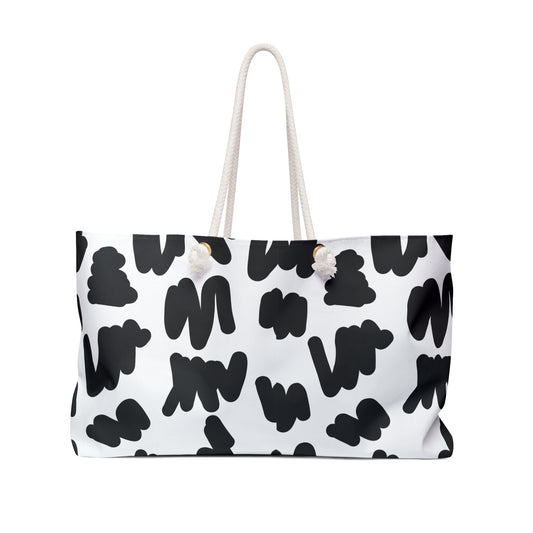 Black Brushstroke Weekender Bag — Modern Abstract Travel Tote