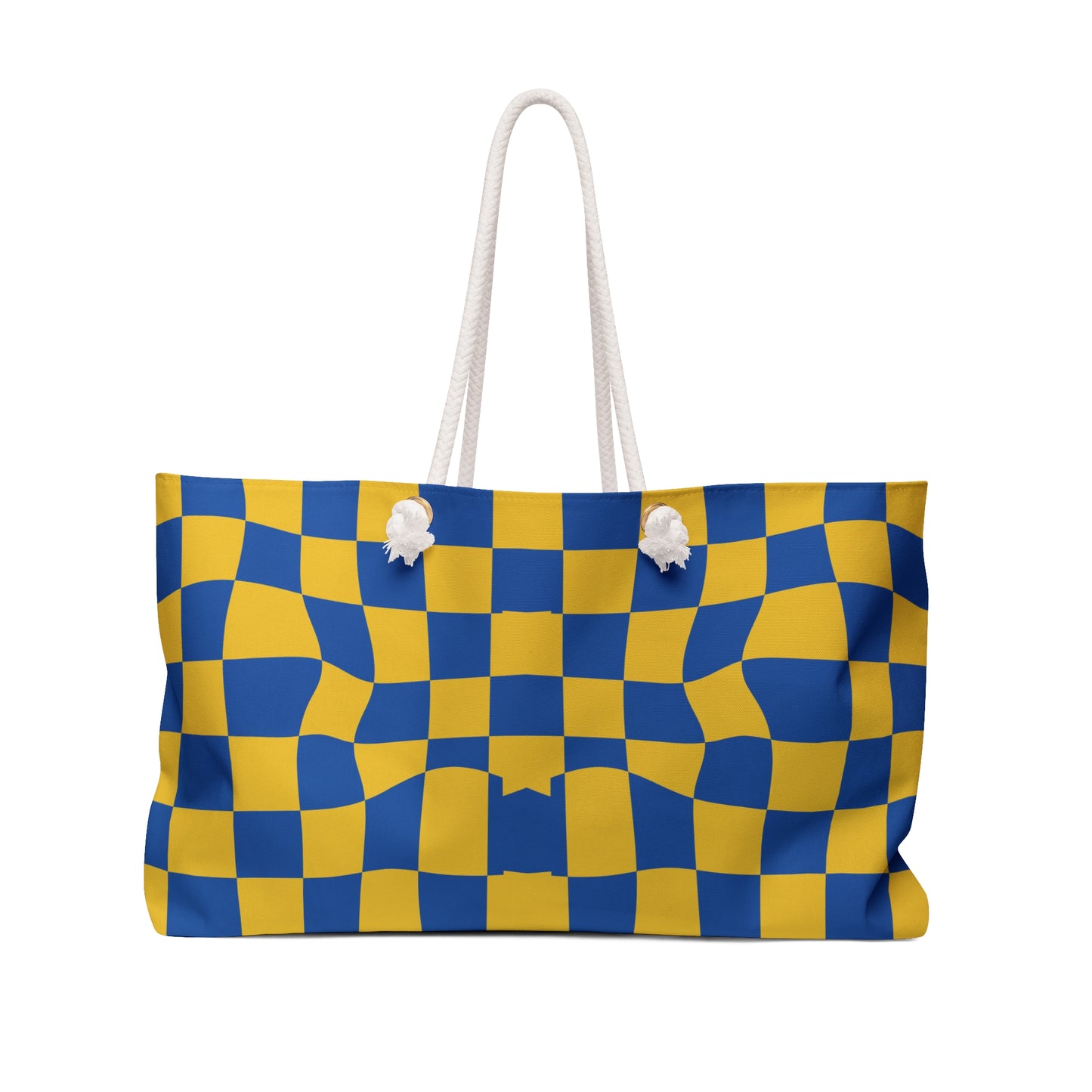 Checkerboard Wave Weekender Bag — Blue & Yellow Travel Tote