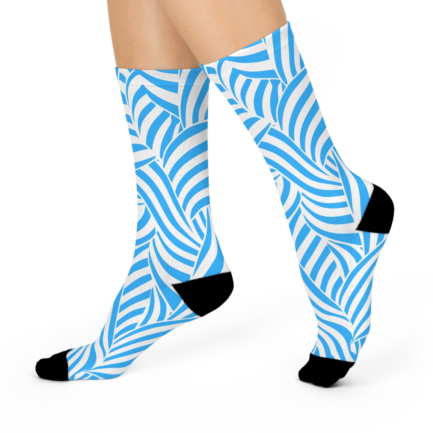Stylish Cushioned Crew Socks with Blue Wave Design, Comfortable Socks for Home, Activewear, Gifts, Holidays, Everyday Use