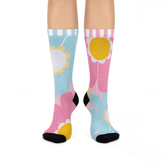 Colorful Floral Cushioned Crew Socks, Cozy Socks for Spring, Flower Patterned Gift, Cute Socks for Women, Everyday Comfort Wear