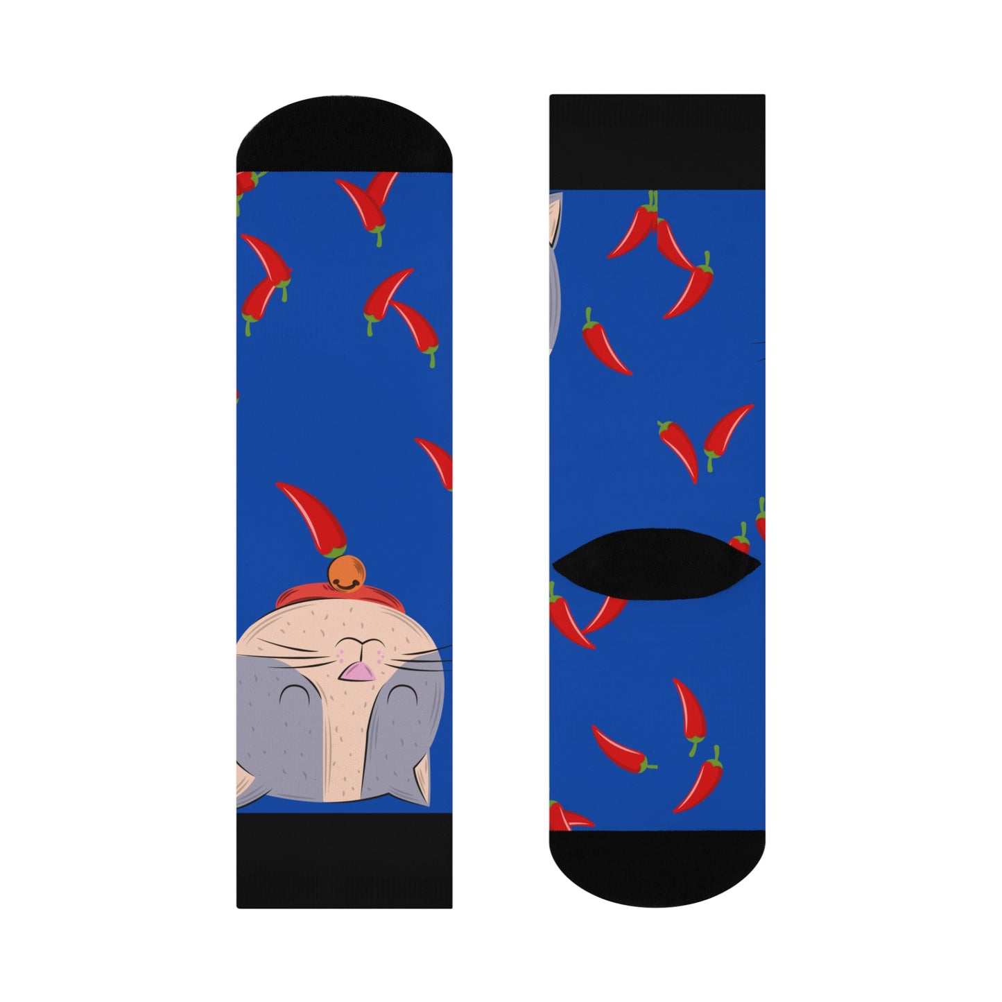 Playful Cat Chili Pepper Crew Socks, Fun Gift for Cat Lovers, Comfy Home Socks, Cozy Holiday Accessory, Cute Novelty Gift