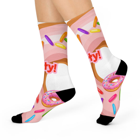 Fun Party Socks, Cute Cushioned Crew Socks, Donut-Themed Socks, Gift for Foodies, Birthday Socks, Colorful Casual Socks