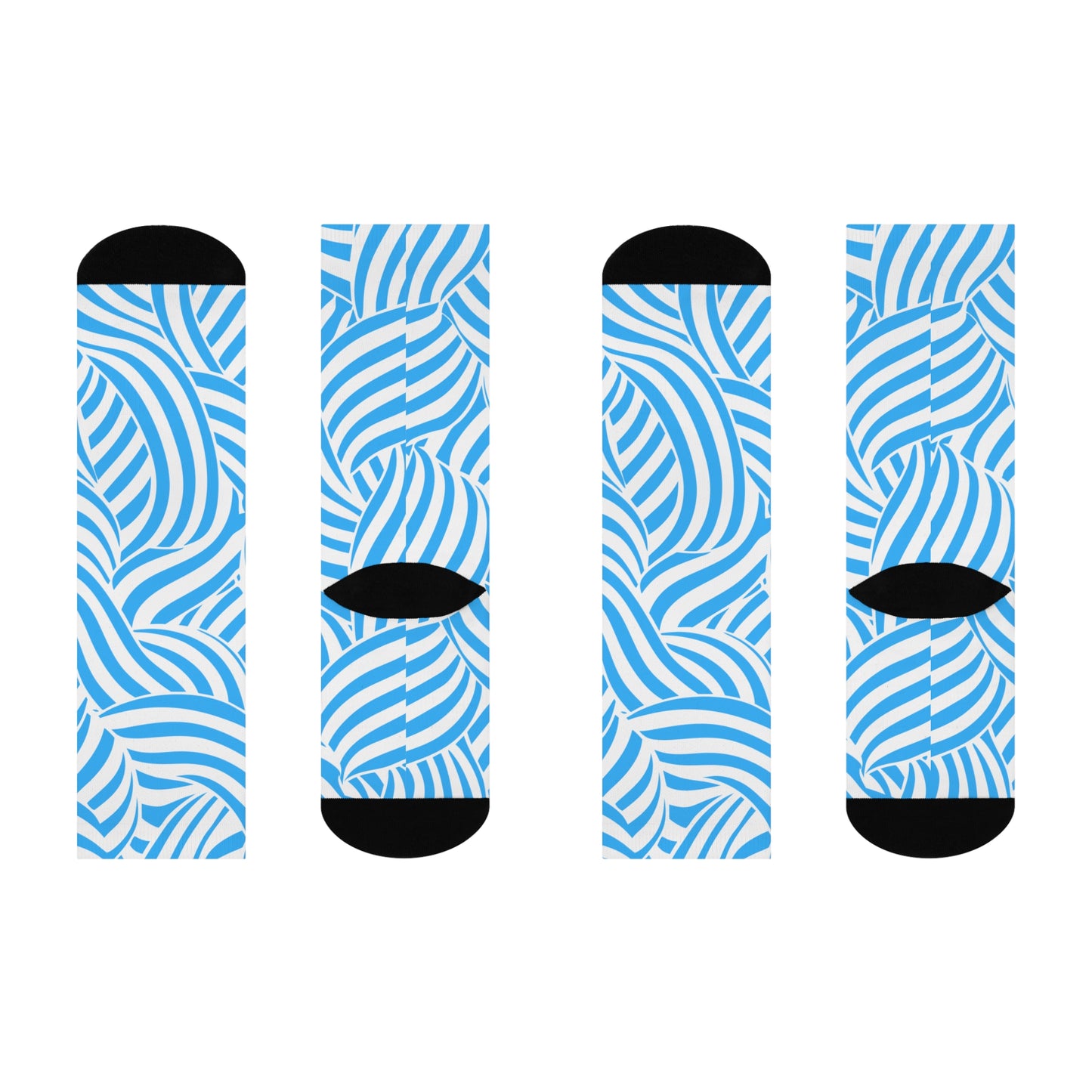 Stylish Cushioned Crew Socks with Blue Wave Design, Comfortable Socks for Home, Activewear, Gifts, Holidays, Everyday Use