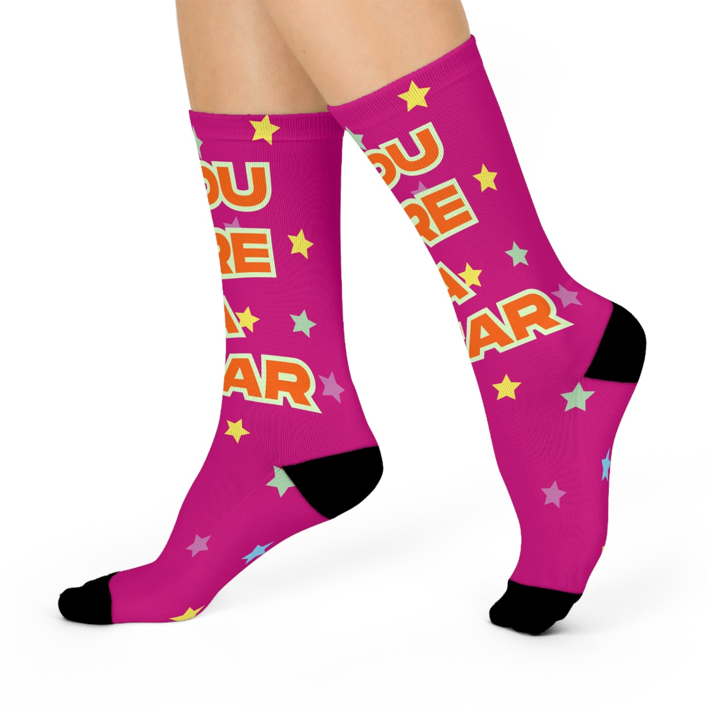 Vibrant Motivational Crew Socks | You Are A Star | Gifts for Encouragement, Friendship, Birthdays, Cheer Up, Positive Vibes