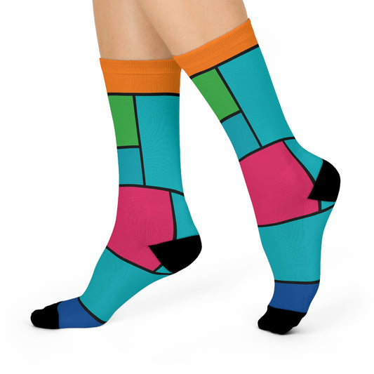 Colorful Geometric Cushioned Crew Socks | Fun Gift for Sock Lovers, Unique Patterned Footwear, Comfortable Everyday Wear, Unisex Style