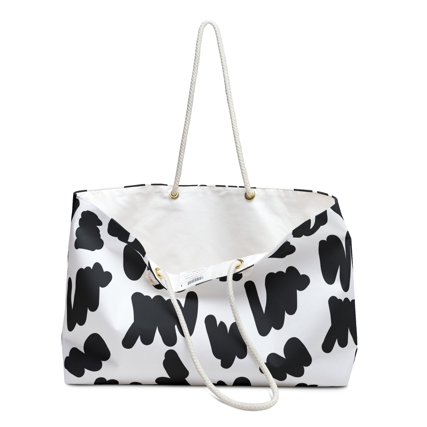 Black Brushstroke Weekender Bag — Modern Abstract Travel Tote