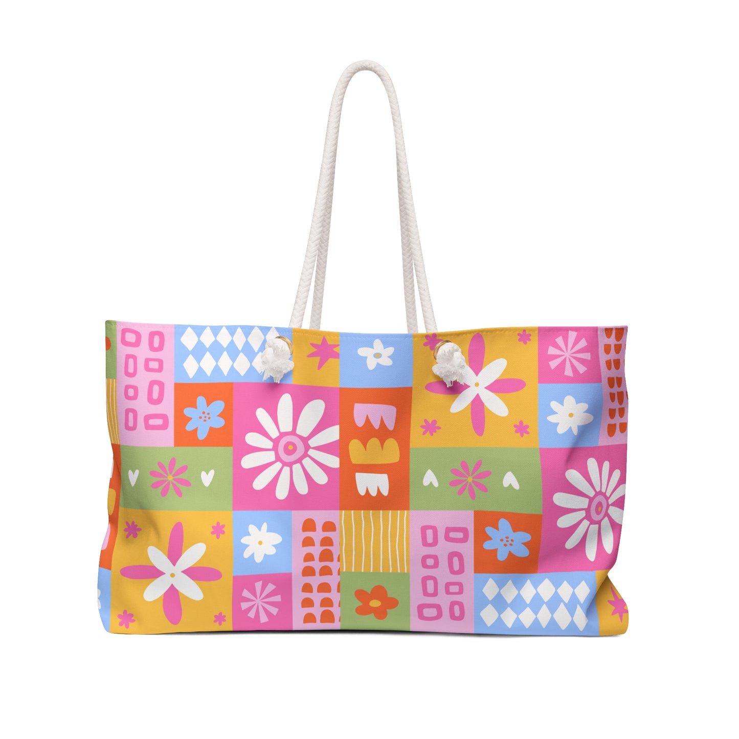 Colorful Floral Weekender Bag – Retro Patchwork Travel Tote