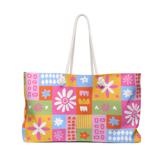 Colorful Floral Weekender Bag – Retro Patchwork Travel Tote