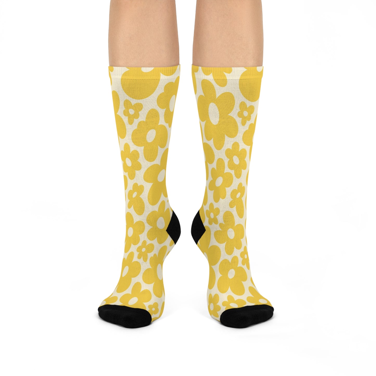 Cheerful Yellow Cushioned Crew Socks - Fun Gift for Friends, Colorful Casual Wear, Cozy Socks, Unique Statement Piece, Perfect for Celebrations!