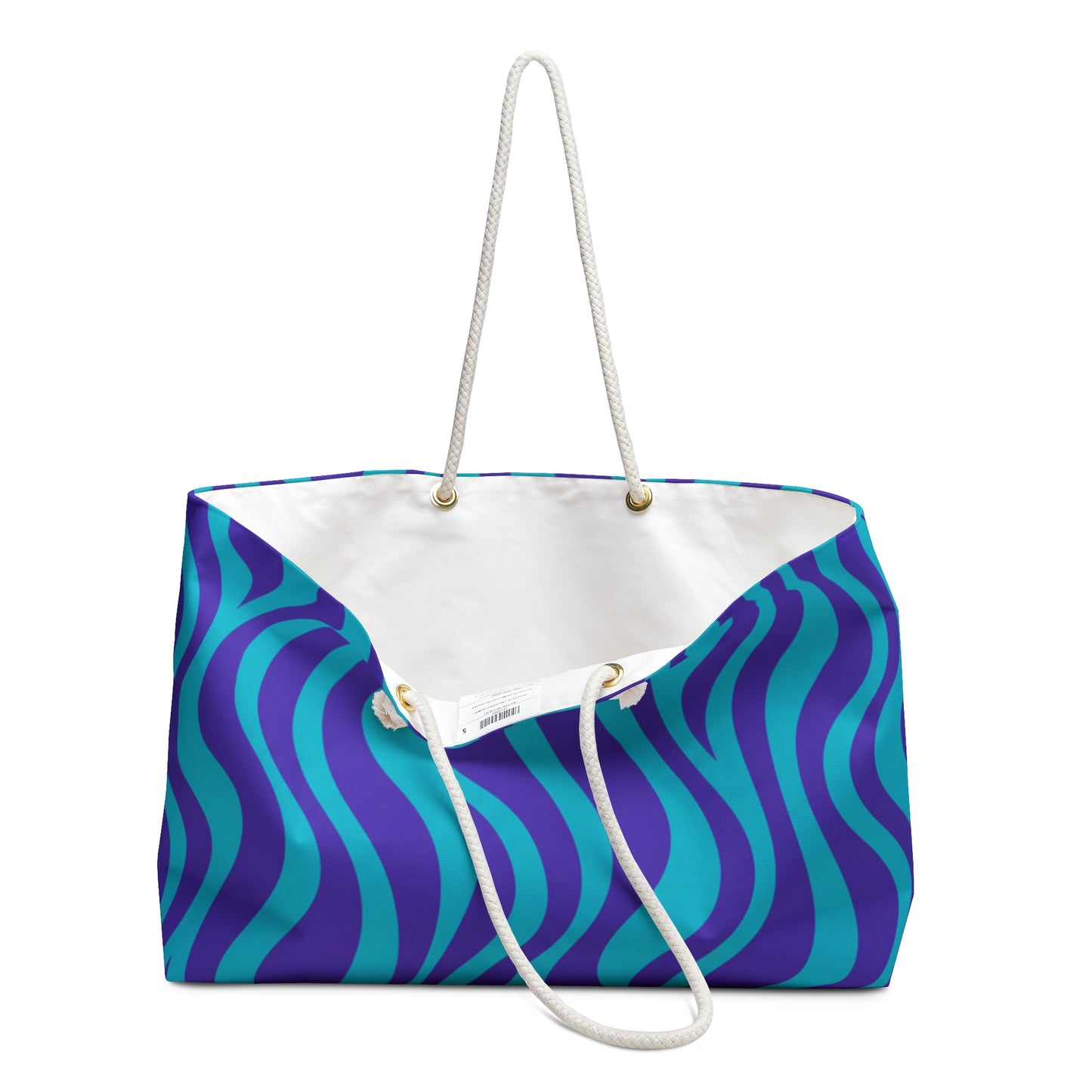 Blue Teal Wavy Stripe Weekender Bag — Nautical Beach Travel Tote