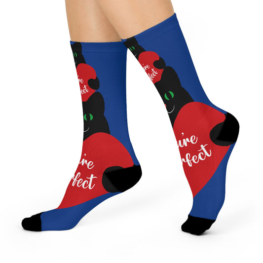 Cute Cat Themed Socks, You're Purrfect Gift, Cozy Crew Socks for Cat Lovers, Valentine's Day Socks, Fun Ankle Socks